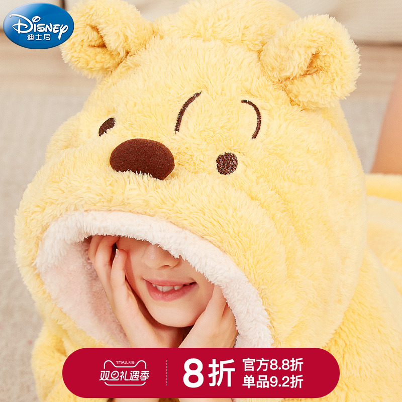 迪士尼儿童睡袍男童浴袍女童睡衣珊瑚绒秋冬加绒厚软绵绵小熊维尼