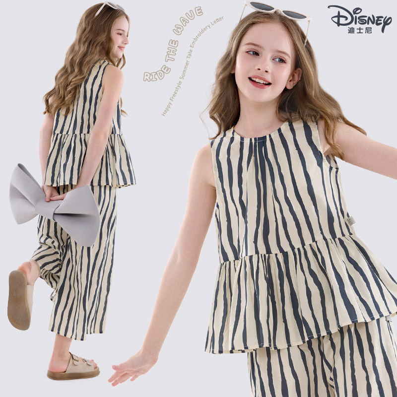 迪士尼女童套装纯棉夏季2025新款儿童洋气时髦中大童背心阔腿裤,童装/婴儿装/亲子装,套装,淘宝优惠券,粉丝福利购,淘宝优惠卷