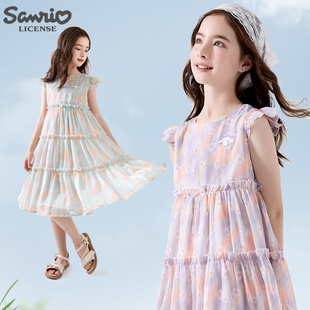 玉桂狗女童连衣裙儿童裙子夏装新款女孩雪纺裙夏季公主蓬蓬裙洋气