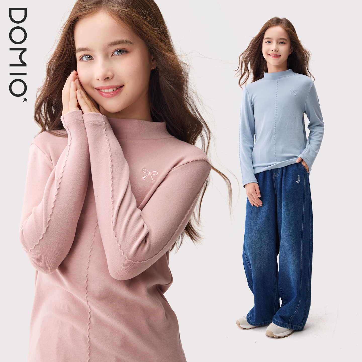 女童长袖T恤秋冬装儿童新款打底衫中大童半高领加绒加厚上衣童装