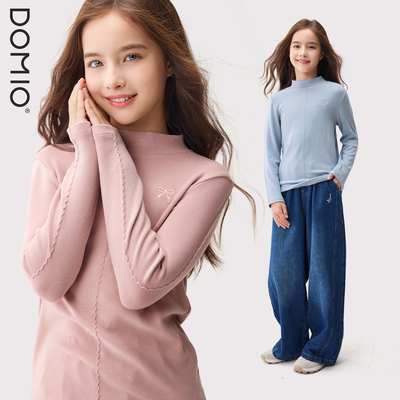 女童长袖T恤秋冬装儿童新款打底衫中大童半高领加绒加厚上衣童装