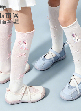 迪士尼女童袜子春夏季薄款网眼棉袜儿童学生jk长筒小腿白色中筒袜