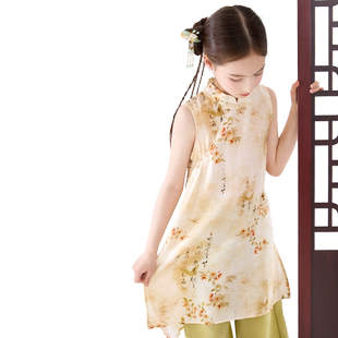 女童连衣裙2026新款夏季儿童裤子新中式汉服短袖上衣旗袍裙子套装