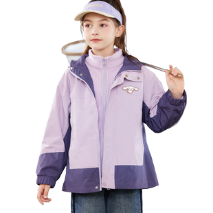 女童冲锋衣款外套儿童春秋装新款户外防风衣大童三合一冬季羽绒服