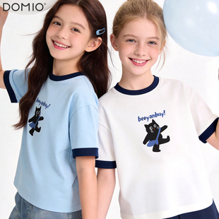 青少年白色宽松童装 女童短袖 儿童上衣大童卡通打底衫 新款 t恤夏季