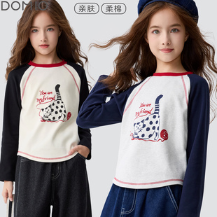 女童长袖T恤春季新款儿童打底衫中大童洋气卡通上衣青少年春秋装