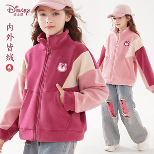 女童外套春季新款儿童棒球服中大童摇粒绒开衫草莓熊上衣加厚童装