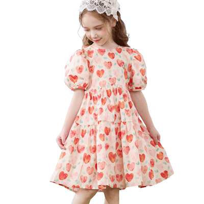 迪士尼女童夏季中大童碎花连衣裙