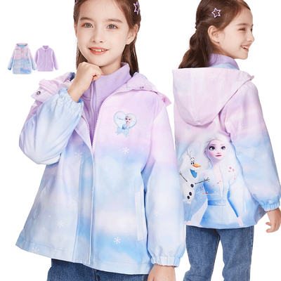 清仓女童冲锋衣款春秋儿童牛仔外套摇粒绒内胆防风衣三合一童装