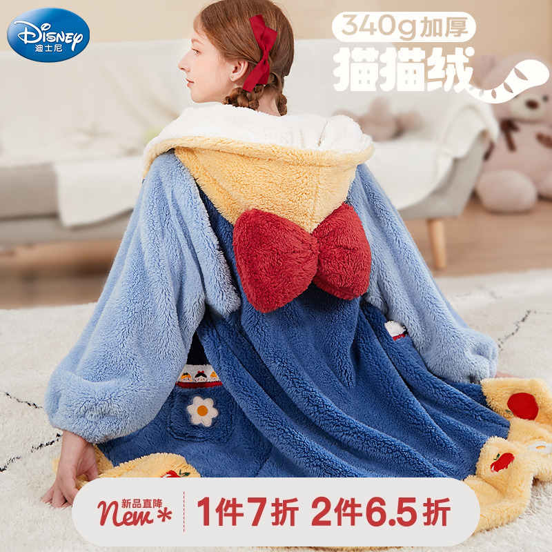 女童睡衣秋冬儿童睡袍白雪公主珊瑚绒家居服法兰绒加绒厚女孩亲子
