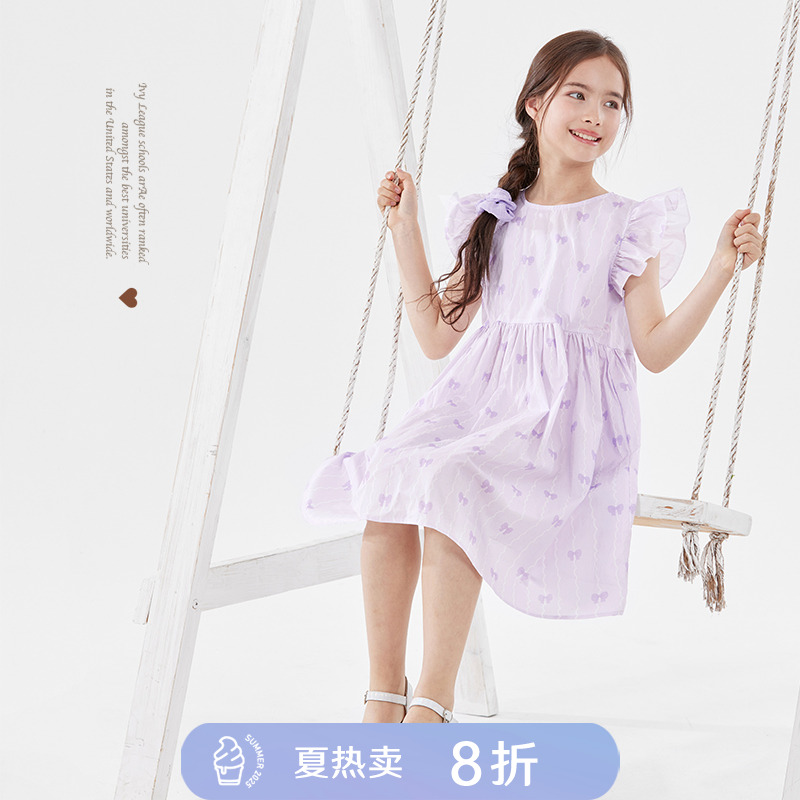 女童连衣裙夏季纯棉儿童裙子2025新款夏装中大童洋气飞袖公主裙