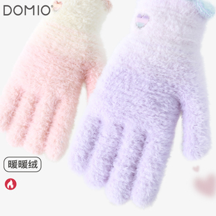 多妙屋女童手套冬天保暖御寒儿童针织毛线女孩宝宝写字五指中大童