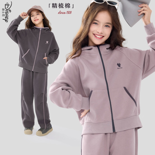 春季 女大童装 2026新款 青少年秋装 儿童连帽卫衣运动裤 女童休闲套装