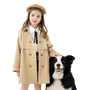 儿童风衣26春秋款女童英伦风外套中大童洋气中长款大衣洋气春装