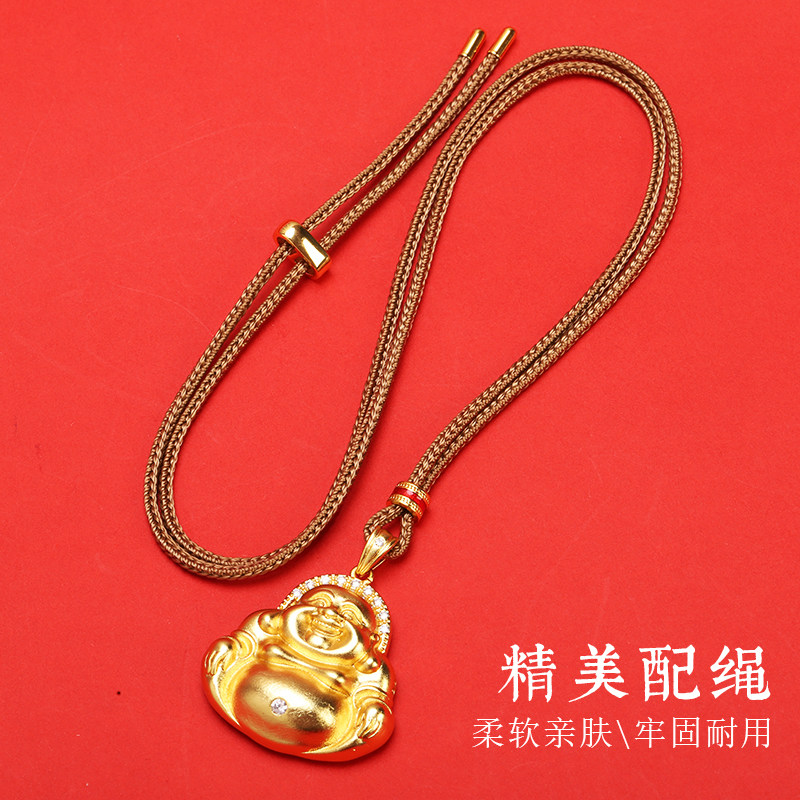八宝罗盘项链圆形古法沙金笑口常开弥勒佛吊坠毛衣链高级感项链