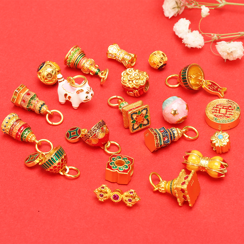 沙金配件不掉色隔珠佛塔金刚杵吊坠手链项链手串配饰小滴溜珐琅