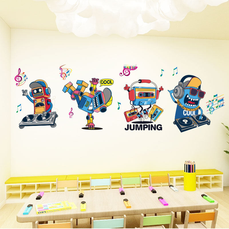 防水好贴音乐培训室兴趣班背景墙个性装饰自粘贴纸贴画卡通机器人
