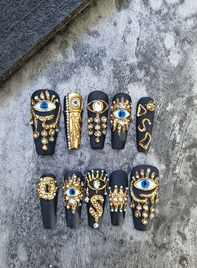 埃及原创设计纯手工穿戴甲高级感重工富家千金款异域风情奢华金色