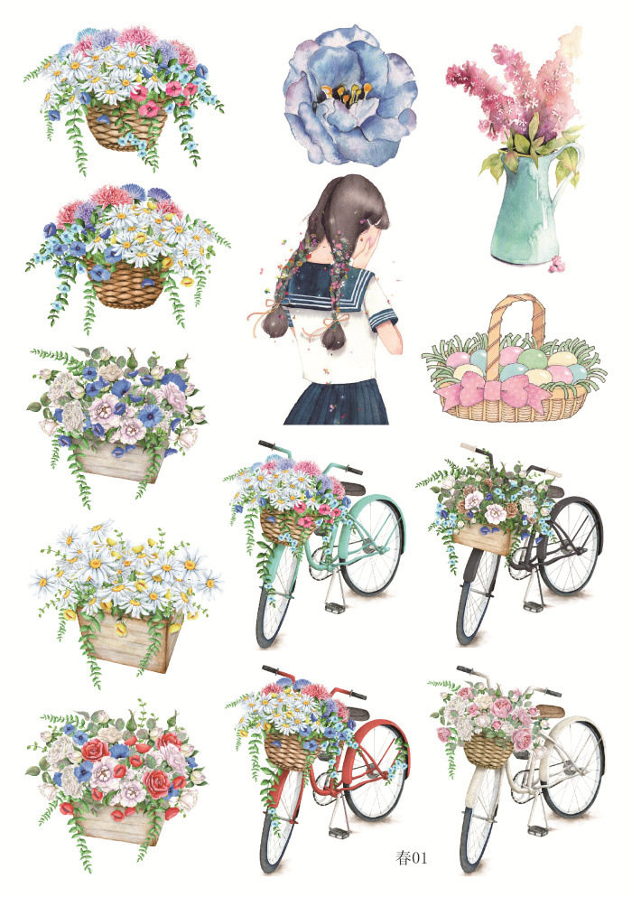 春 手帐贴纸 a5 相册装饰 手绘笔记本日记本不干胶自粘背胶贴纸