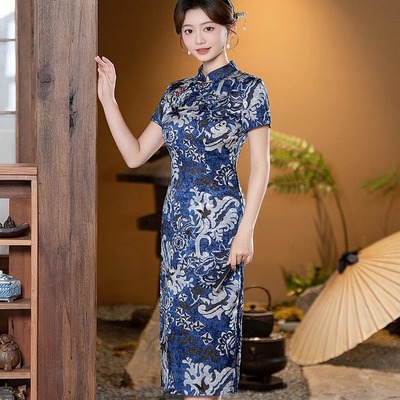 中长款旗袍女夏季复古中国风改良优雅妈妈装日常可穿2025新款复古