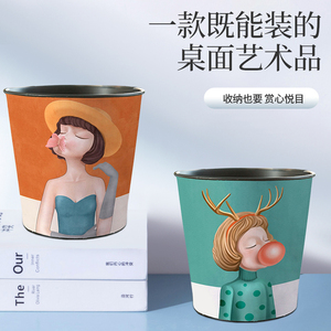 创意轻奢桌面垃圾桶卡通可爱台面桌上收纳桶家用客厅卧室小桶纸篓