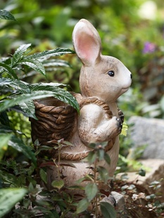 背筐兔子 童话田园美式 乡村复古做旧户外庭院园艺大摆件花园花盆