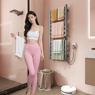 浴室烘干智能电动加热毛巾晾晒挂架子卫生间家用免打孔碳纤维落地