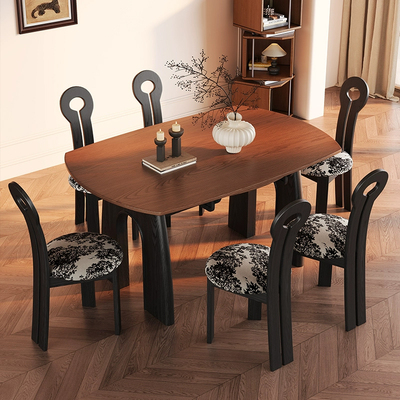 中古风实木折叠餐桌可变圆桌家用