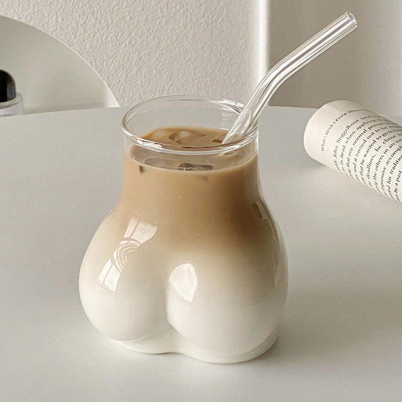 进口搞怪屁屁杯可爱玻璃杯创意冰美式拿铁咖啡杯个性冰饮奶茶杯