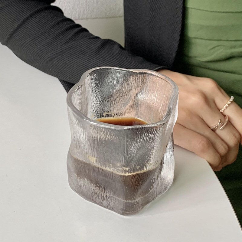 进口风异形杯 日式玻璃杯高级感磨砂水杯复古咖啡杯威士忌杯杯子