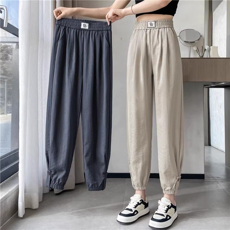 棉麻运动裤子女2025新款夏季宽松薄款九分哈伦裤休闲百搭灯笼裤潮