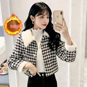小香风千鸟格加绒短外套女秋冬2025新款 气质小个子百搭修身 上衣潮