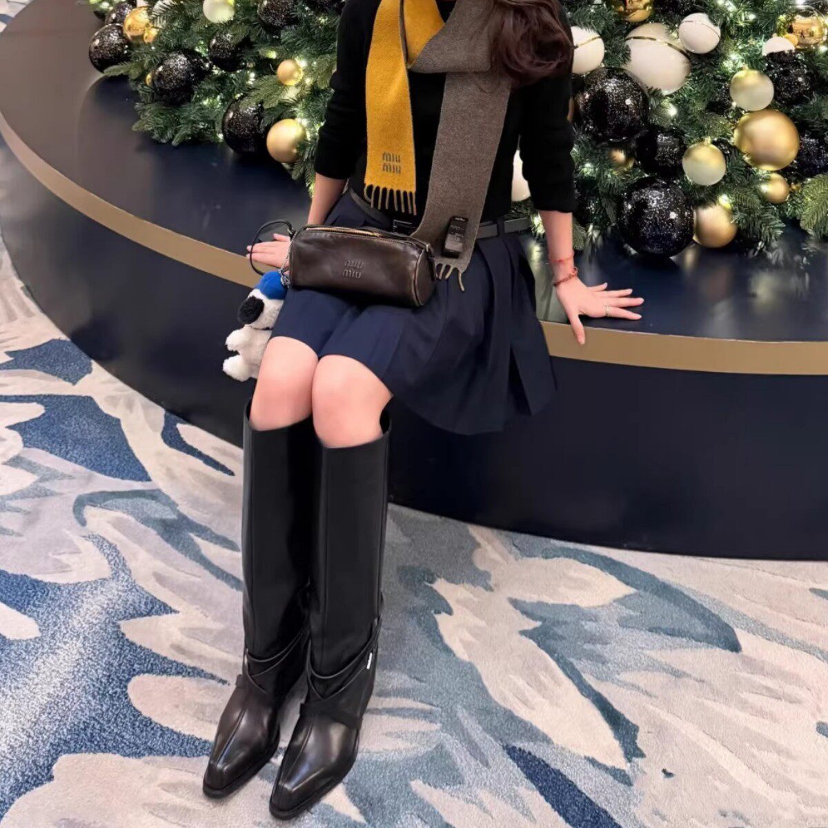2026冬季新款复古方头增高高跟中筒靴马丁靴通勤粗跟切尔西长靴女