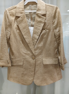 专柜正品81809时尚气质百搭天丝洋气中袖西装小外套2025秋新款女