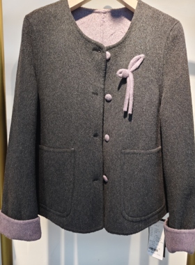 专柜正品Y78855原创设计洋气撞色百搭短款双面羊绒大衣2025新冬女