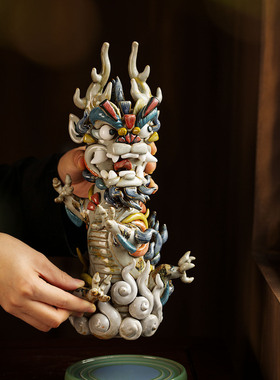 茶宠景德镇陶瓷龙摆件手工艺品创意装饰品中式茶桌摆件倒流香香炉