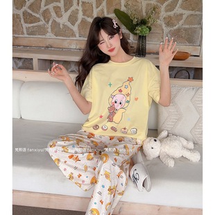 晚睡星星人!春夏短袖长裤宽松休闲针织棉可爱家居服奶呼呼睡衣