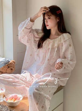 双层纱圆领花边卡通小清新雷拉花园系列长袖长裤仔仔家族