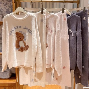 gp可爱新品半边绒晚安小熊女士情侣软绵绵卡通家居服睡衣套装