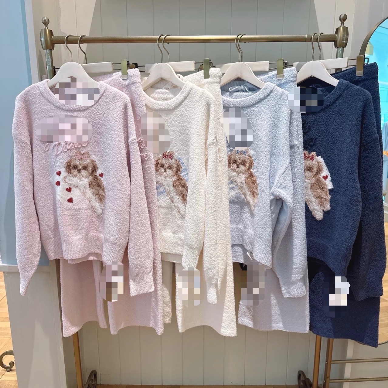 日本gp睡衣新款女秋冬季半边绒西施犬套装可爱软绵绵穿家居服