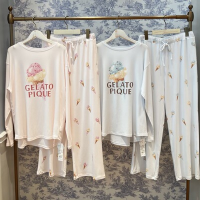 gp无标原单软绵绵新冰淇淋印花柔软圆领甜筒印花睡衣女家居服套装