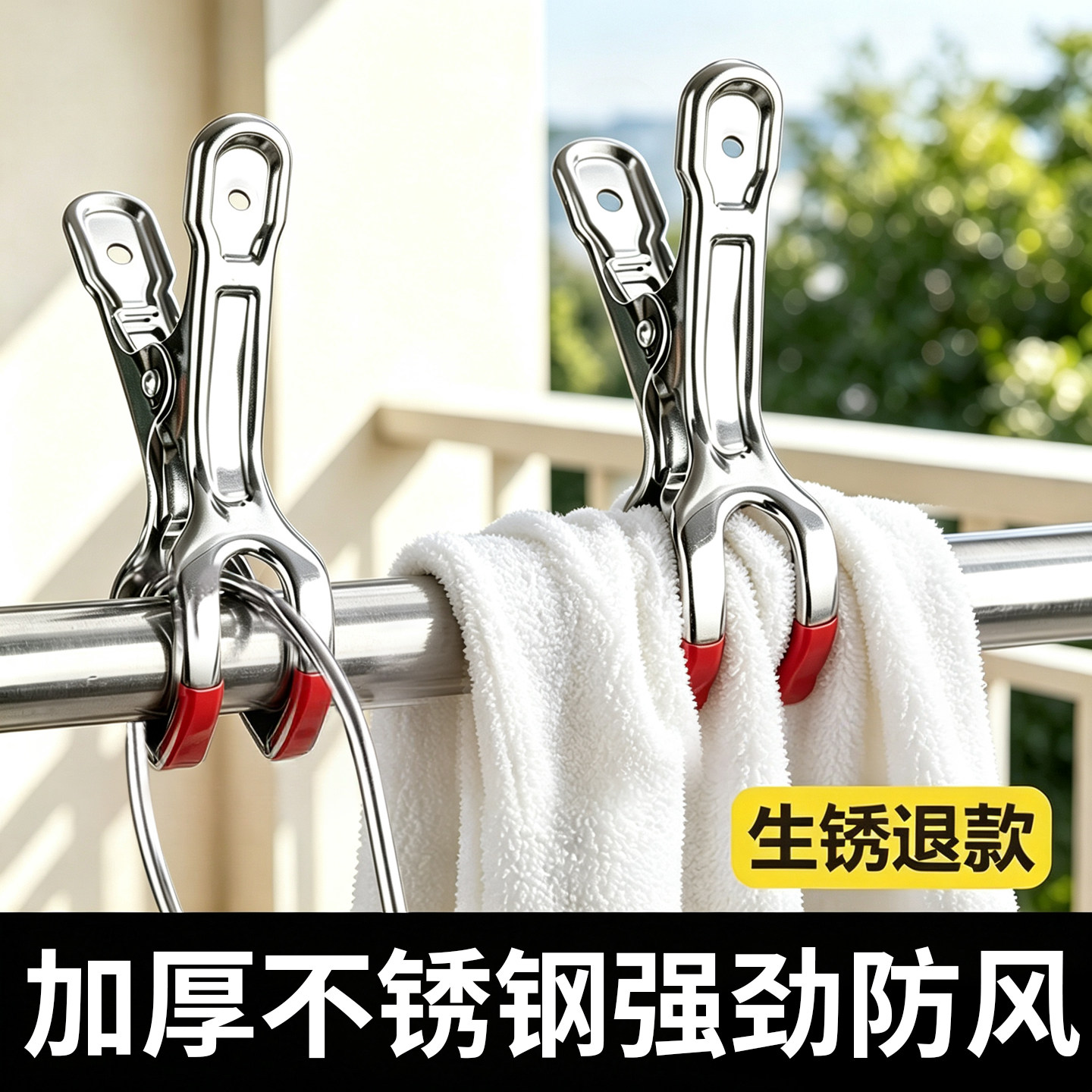 不锈钢晾衣夹子大号被夹防风家用浸塑穴位夹强力开口夹固定晾晒夹