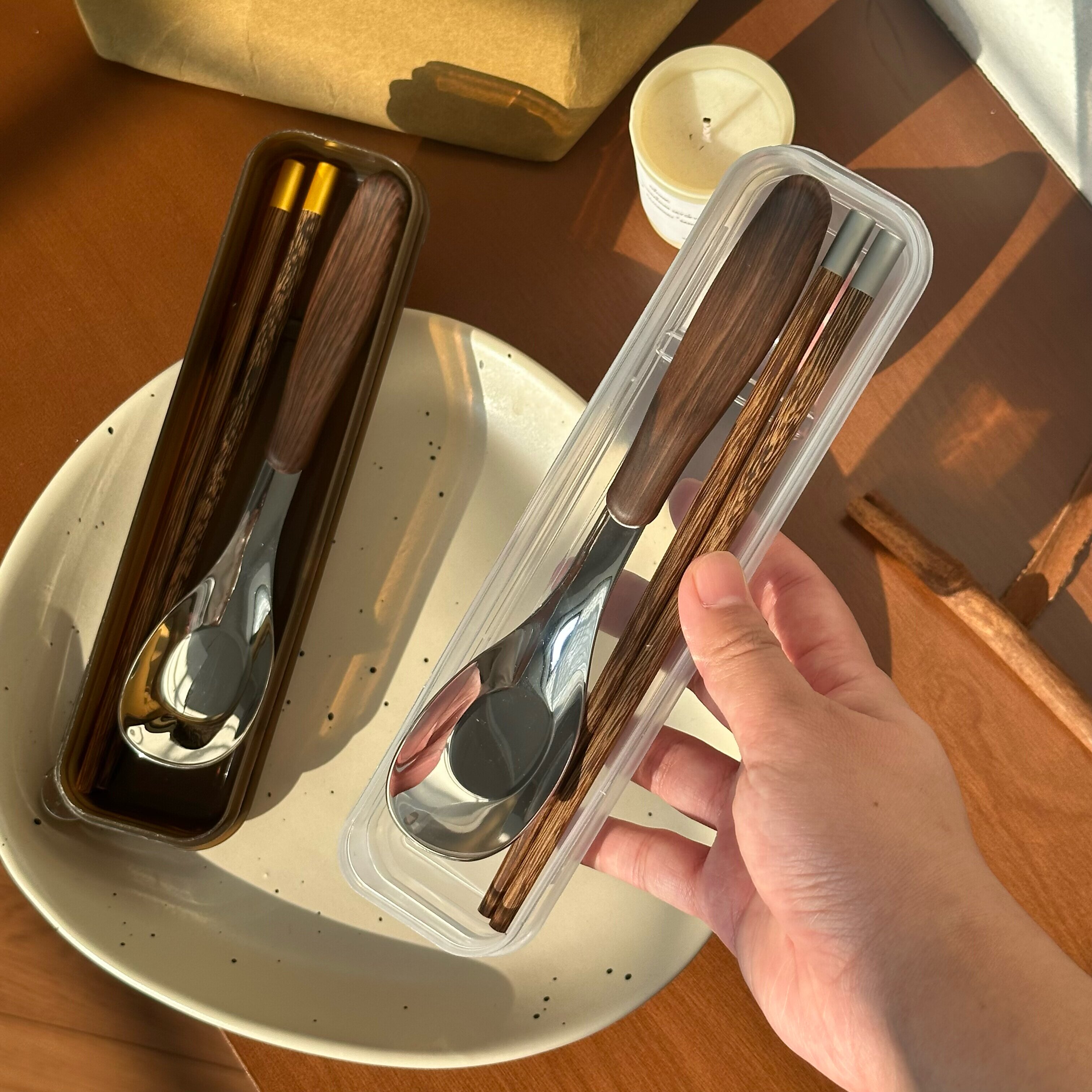 木质筷勺便携收纳盒复古高级感