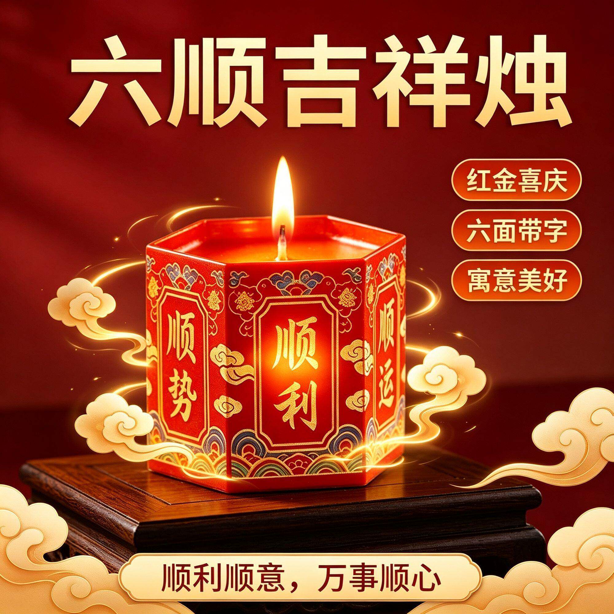 顺心顺意六顺烛30小时油灯喜庆家用平安吉祥招财纳福无烟无异味