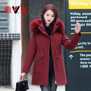 雅鹿中老年妈妈装活里活面脱卸派克羽绒服女新款加厚中长款