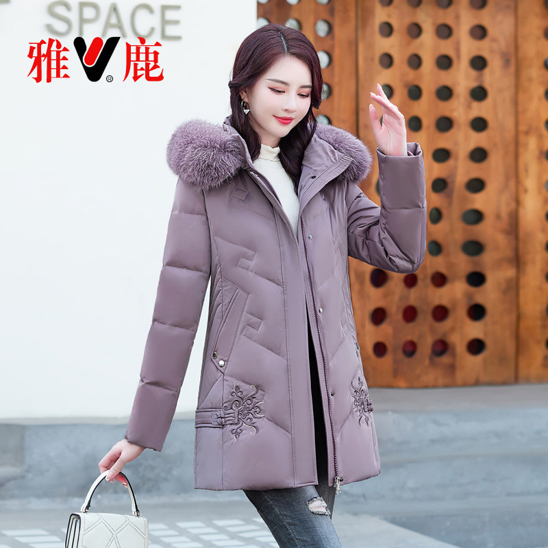 雅鹿中老年妈妈装中长款羽绒服女加厚新款冬季品牌奶奶短款
