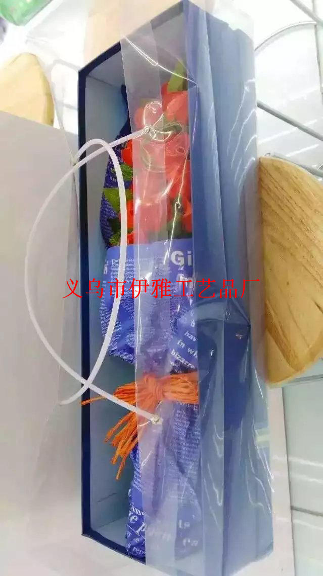 新款透明长方形九枝盒礼品袋玫瑰花包装礼盒手提袋鲜花花束包装袋