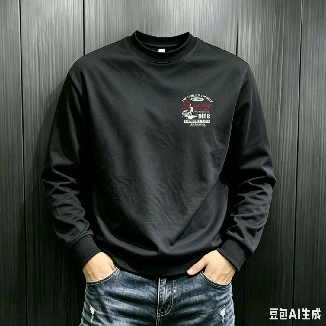 秋季新款美式熟男长袖T恤圆领印T恤