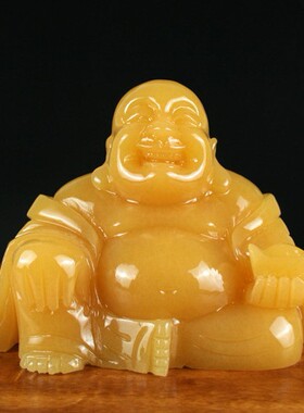 天然手捧元宝客厅玉石摆件弥勒佛