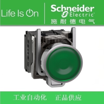 施耐德绿色带灯按钮XB4BW33B5=ZB4BW0B15+ZB4BW3333 DC24V 1开1闭
